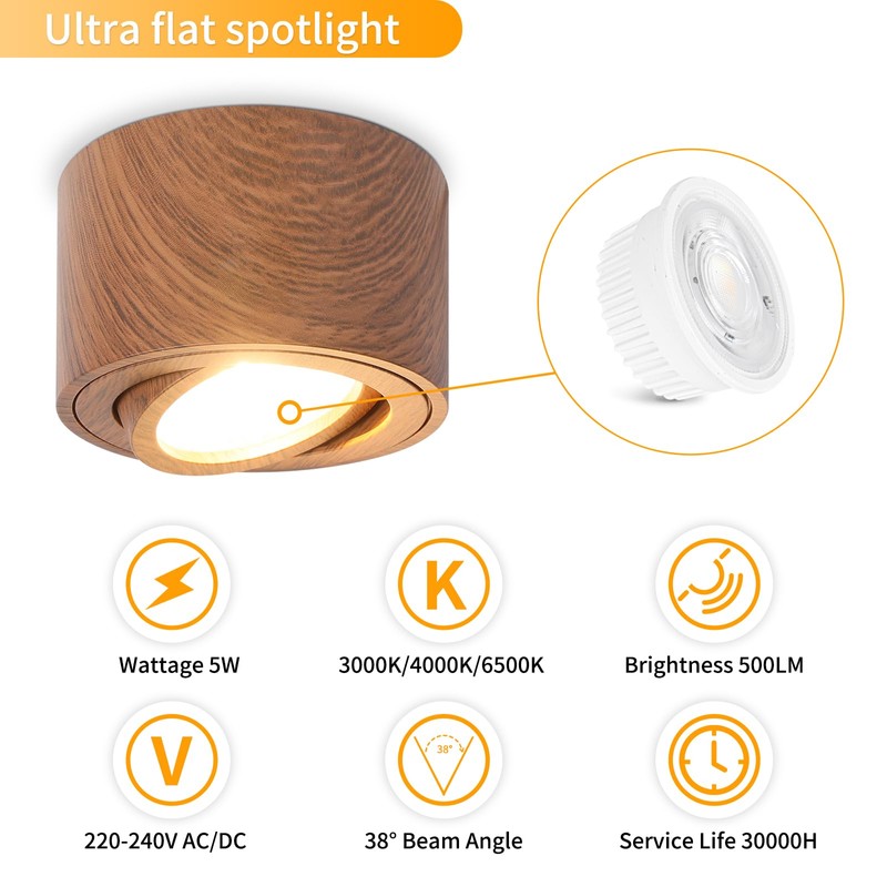 GeyouLux LED Surface-Mounted Spotlight, Dimmable, Extra Flat & 30° Swivel,