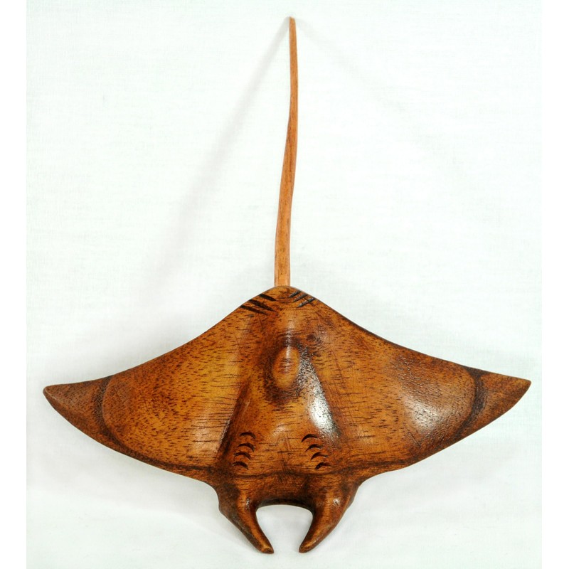 6" Wide Hand Carved Wood Hawaiian Manta Ray