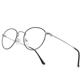 RB.Pilot Gafas de lectura redondas pequeñas de metal para mujeres y hombres, clásicas vintage, retro, tonos azules, bloqueando la luz, Plateado y negro