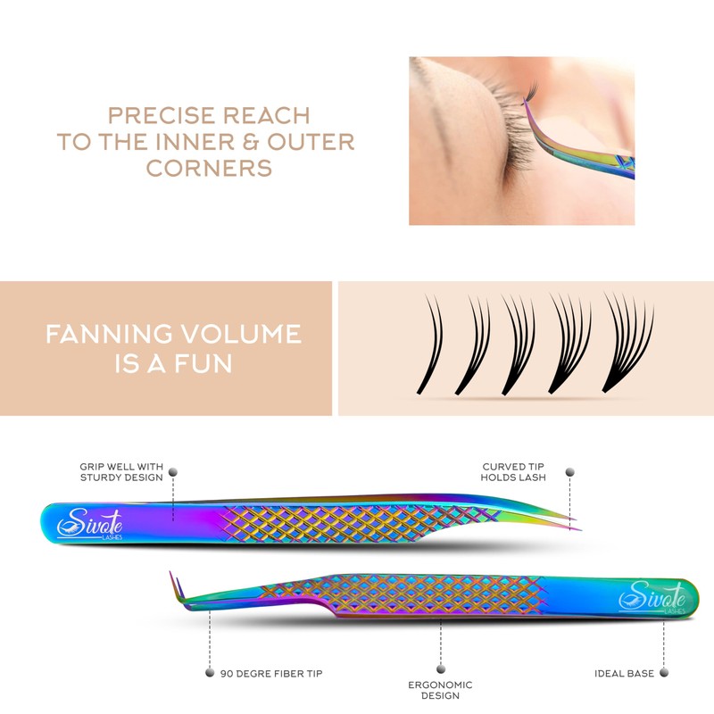 SIVOTE Eyelash Extension Tweezers Fiber Tips Japanese Steel, Set of