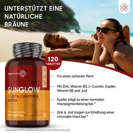 Sunglow Self-Tanning Capsules - Vegan - Tanning Capsules with Beta Carotene, Vitamin E & Lutein in High Dose - Laboratory-Tested & 100% Natural Ingredients - Sun Complex Vitamins for Brown Skin - Pack of 60