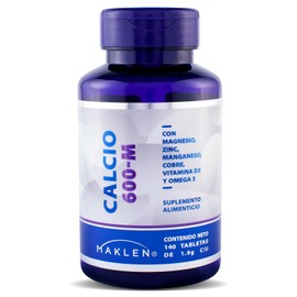 Maklen Calcio 600 M - Calcio con Magnesio, Zinc, Vitamina D3, Omega 3, Cobre y Manganeso - Complex Completo para Sistema Oseo y General - 140 Tabletas de 1,900 mg