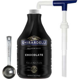 Ghirardelli Black Label Chocolate Sauce 87.3 Ounce Bottle with Ghirardelli Stamped Barista Spoon & Pump