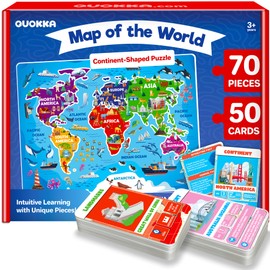 QUOKKA Puzzles for Kids Ages 4-6 - 70 Pcs Jigsaw Puzzles for 6-8 Year Olds - 50 Double-Sided Cards | Learn World| Stimulating Education Activity Gift - Shaped Puzzles for Toddlers