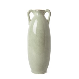 VICTOR & TERESA Green Floor Vase for Pampas Grass, 14'' Tall Vase for Home Decor, Ceramic Farmhouse Decorative Large Vases for Flower, Mantel, Living Room, Shelf, Centerpieces, Valentines Gift for Her