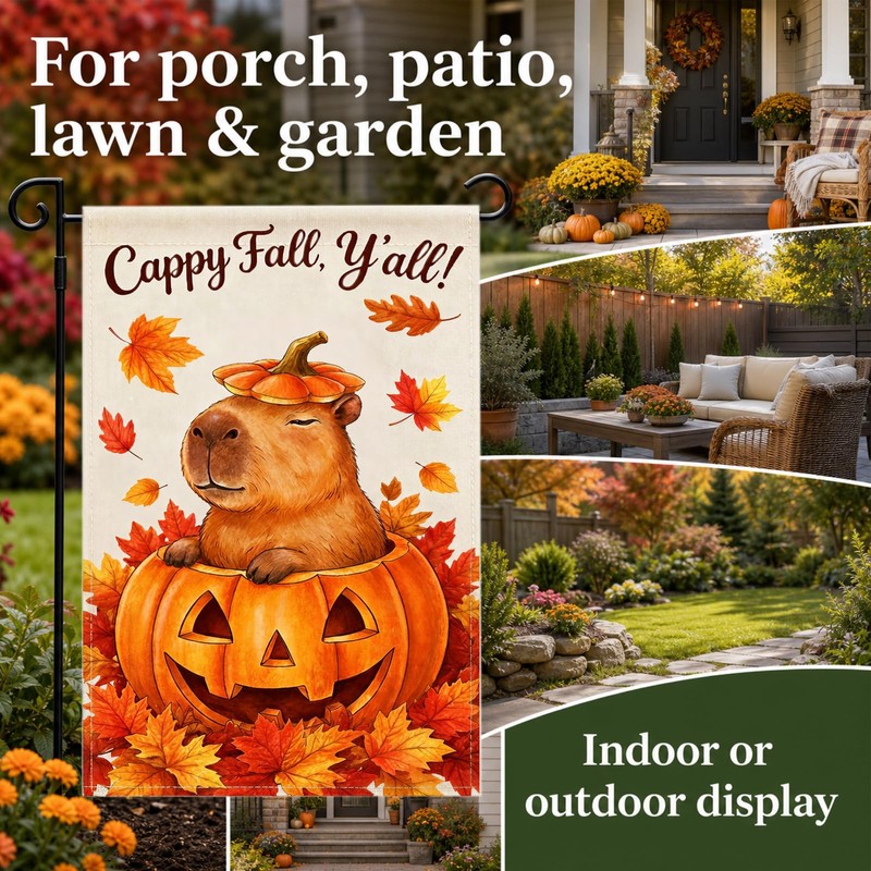 Capybara Fall Garden Flag Decor, Autumn Thanksgiving Fall Flags for
