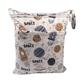 Hrlace Wetbag Nursery Nappy Bag Waterproof Cartoon Animal Print Nappies Bag Cloth Nappies Wet Bags with Zip Reusable Wet Dry Bag for On the Go Travel Space, Space