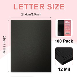 HOUYEE 100 Pack 12 Mil Poly Binding Covers,Sand Texture Binding Presentation Covers,8.5x11 Inches,Letter Size,Black,Square Corners,Un-Punched