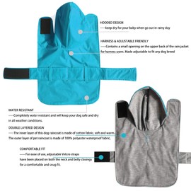 LeerKing Dog Raincoat Waterproof Double Layer Soft Lining Breathable Rain Jacket with Adjust Waist Strap Hooded Slicker Poncho for Small to 5X-Large Dogs, Blue, L