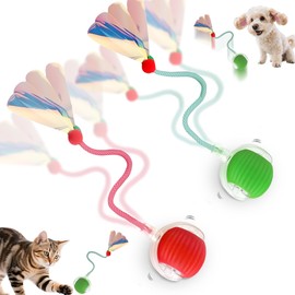 Petayouj 2-Pack Interactive Cat Toys Ball - 2025 New Gen with Smart Obstacle Avoidance & Auto Wake-Up,Includes 4 Speedy Tail 2.0 Ropes, Ideal Kitten Toys for Bored Indoor Cats (Red & Green)