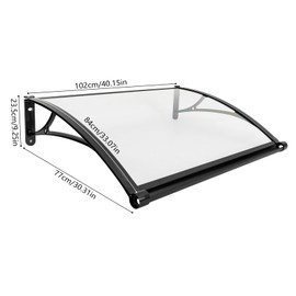 CILDON Window Door Awning Canopy, 40.15 x 30.31 x 9.25In Outdoor Awning, 187.39Lbs Load, Withstand -40 to 248 ℉, for Garden Balconies, Garages, Patio, Protection Rain Snow Sunlight(PC Shed Panel)