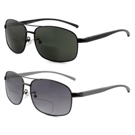 Classic Bifocal Sunglasses,Command Aviator Metal Reading Glasses For Men and Women 2.25