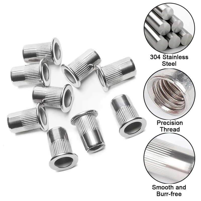 TOMVAES 100PCS M6 Rivet Nuts,Rivet Nuts,Nut Inserts,Flat Head Threaded Insert