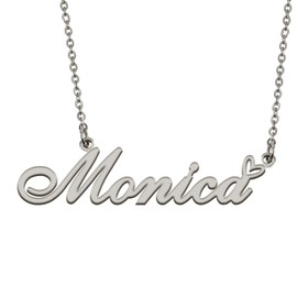 HUAN XUN Silver Initial Letter Necklace for Women Girls Monica Custom Nameplate