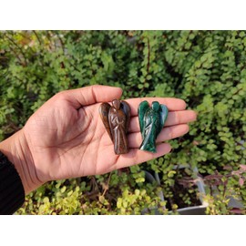 WC_1 Tiger Eye Angel + 1 Green Jade Angel Figure_Gardian_Angel_Carved Mini Crystal Gemstone Pocket Statue for Love, Peace and Healing