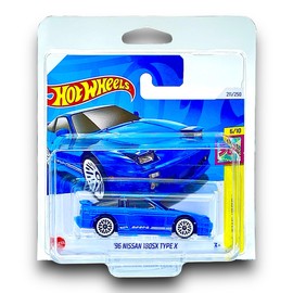 Hot Wheels '96 Nissan 180SX Type X (Blue) 6/10 HW: The '90s - 2024-211/250 (Short Card) - includes a KLAS Car Keeper Protector Case - HTB08