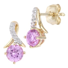 Naava 9ct Yellow Gold Round Pink Sapphire and Diamond Twist Drop Earrings