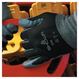 Showa Atlas 370B BLACK Nitrile Palm Coated GARDENING WORK GLOVES 12 PAIR LARGE