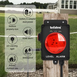 New Upgrade! Sump Pump Alarm, Briidea Indoor/Outdoor High Water Septic Tank Alarm with Dual Power Supply Design, 110dB Alarm, Large LED Indicator, AC Power Light Test Button 10ft Float Switch