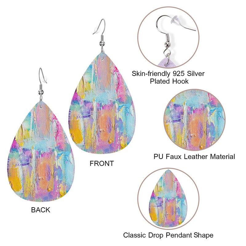 Zokola Acrylic Graffiti TearDrop Ear Rings For Women Dangling, Rainbow