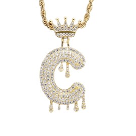 Initial Necklace for Men Women,18K Gold Plated Crown Letter Pendant with 24 Inch Chain,Cubic Zirconia Capital Monogram Pendant Necklace Jewelry Gift (Initial C)