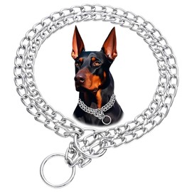 Heavy Duty Dog Choker Chain, Silver Double Row Martingale Chain Dog Collars, Chew Proof Metal Cuban Link Slip Collars Adjustable for Small Medium Large Breed Dogs (2 Row, L)