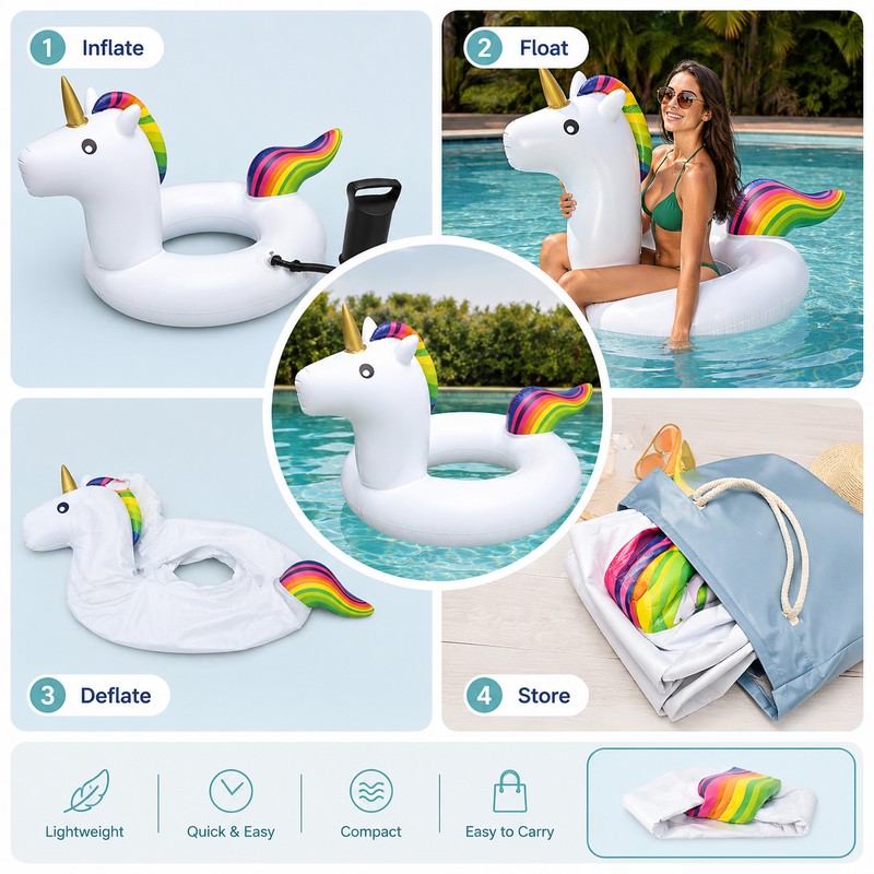 Inflatable Unicorn Pool Float for Summer Fun – Thick PVC