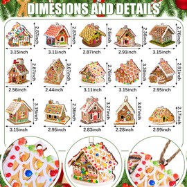 60 Pcs Christmas Gingerbread House Ornament Wooden Christmas Tree Hanging Ornaments Gingerbread House with Ribbons Wood House Pendants for Xmas Party Favor (Candy Style)