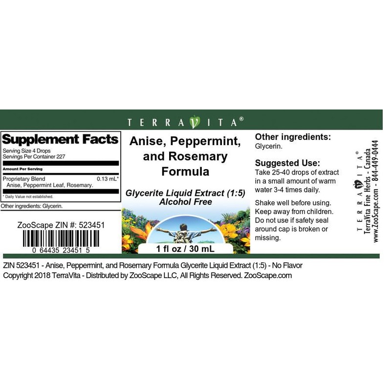 Terravita Anise, Peppermint, and Rosemary Formula Glycerite Liquid Extract (1:5)