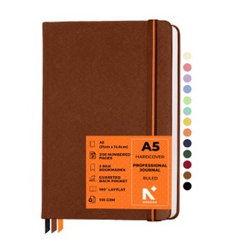 NEORAH —A5 Ruled|208 Pages-135 gsm|PRO SERIES Journal (210x148 mm)-Hardcover Ruled Notebook-Includes Back Pocket|3 Silk Book Mark|Journal Box-Completely HANDMADE for journaling,Note Taking- Brown