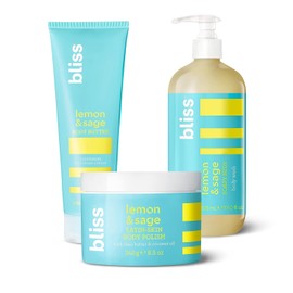 Bliss Lemon & Sage Trio: Soapy Suds Body Wash, Exfoliating Body Scrub & Lemon & Sage Body Butter – Hydrating & Nourishing for Soft, Radiant Skin