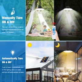 Solar Lights Outdoor, NIORSUN LED Solar Pendant Light 3000K|4000K|5000K| Dimmable Lighting with Remote Control, 16.4ft Cable IP66 Waterproof for Patio, Garage, Camp, Chicken Coop, Shed Barn