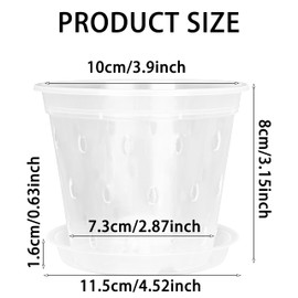 AUGXIXI Orchid Pots, 3.9 Inch 10Pcs Clear Orchid Pots with Holes and Saucers, Plastic Plants Flower Nursery Orchids Drainage Indoor Planter for Planting Repotting