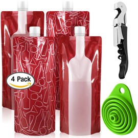 Bolsa de vino plegable, 750 ml, portátil, reutilizable, plástico para botellas de vino, paquete de 4 unidades, plegable, a prueba de fugas, soporte para botellas de vino, bebidas licor, viajes, regalo