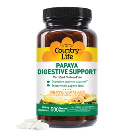 Country Life Chewable Papaya Enzymes for Digestion Support - Natural Pineapple & Papaya Flavor, Assists with Nutrient Absorption, Contains Papain & Protease - 200 and 500 Wafers Available