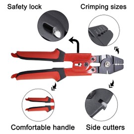 Fishing Crimping Pliers Heavy Duty Stainless Steel Wire Rope Crimping Tool Fishing Tackle Pliers Built-in Wire Cutters Crimp Sleeves, 4 Crmping Size (Red - Carbon Steel Crimper)