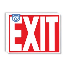 3 x Exit Sign Stickers, Exit Signs Designed as per NFPA Safety Standards (10 x 7 inches) Premium UV Protected, Strong Adhesive Vinyl Scratch, Fade Resistance and Spill Proof, Indoor and Outdoor