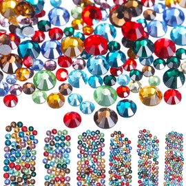 Bememo 3456 Pcs Crystals Diamond Rhinestones AB Clear Flat Back Round Gems Flatback Glass Mixed Size Crystals Gems for Crafts Clothes Shoes Makeup Bags Decor, 6 Sizes(Multicolor)