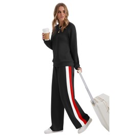 XIEERDUO Two Piece Sets for Women Early Fall Fashion 2025 Teacher Outfits Fashion Clothing Vacation Outfits Womens Sweatsuits 2 Piece Set Black XL