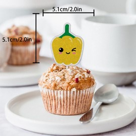 18pcs Yellow Glitter Dessert Cupcake Topper Traditional Fiesta Festival Mexican Food Vegetable Funny Cute Chili Theme Decor Supplies Baby Shower Boys Girls Happy Birthday Decorations
