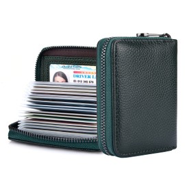 Suweibuke Genuine Leather Credit Card Holder Wallet RFID Blocking Secure Card Case ID Case Organizer Zipper Wallet (A-Army Green)