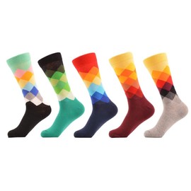Qhome Men's Argyle Colorful Crew Combed Cotton Autumn Winter Socks