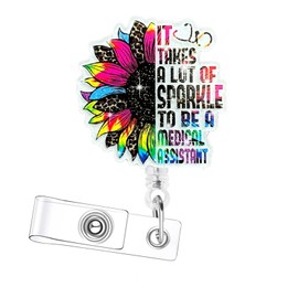 Sunflower Medical Assistant Badge Reel,ID Card Name Badge Holder,Alligatior Clip