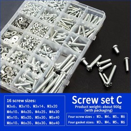ItMvmt 1080 Pcs Screws and Nuts Assortment Kit, Metric Machine Screws and Nuts and Bolts and Flat Washers, M3/M4/M5/M6