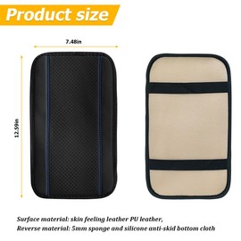 KHGUZ Car Armrest Seat Box Cover, Comfortable Leather Automotive Center Console Cushion Pad, Soft Waterproof Vehicle Arm Rest Protector Mat Accessories, Universal for RV, SUV, Truck (Black/Blue)