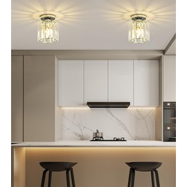 Modern Crystal Ceiling Light, E27 Mini Silver Crystal Ceiling Light, Round Crystal Chandelier, for Hallway, Living Room, Bedroom, Kitchen, Entrance Lamp (Silver)
