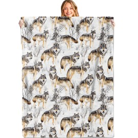 MIEPOS Majestic Wolf Throw Blanket,50x60in,Soft,Lightweight Flannel,Winter Forest Snowy Woodland Blankets - Gifts for Kids Women Girls,for Couch Office Travel,Home Living Room Rustic Cabin Decor