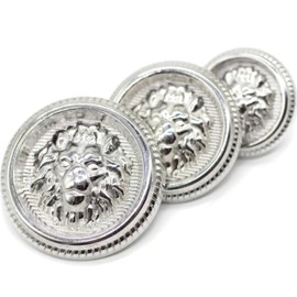 Lion Silver Metal Shank Buttons - 12 Pcs - 3 Size Options - Luxury Crown Round Wave Metal Shank Buttons for Men Women Blazer Coat Uniform Shirt Suit and Jacket Sewing Craft DIY N7202