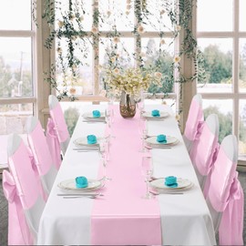 Horbaunal 6 Pack Satin Runners 12 x 72 Inch Bright Silky Smooth Satin Table Runners for Birthday Wedding Party Banquets, Light Pink