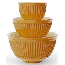 Omniware Simsbury Mixing Bowls, Set of 3 - Nesting Stoneware Bowls for Baking & Cooking - 30 oz, 75 oz, 112 oz - Dishwasher Safe, Durable Kitchen Essentials for Everyday Use (Honey)